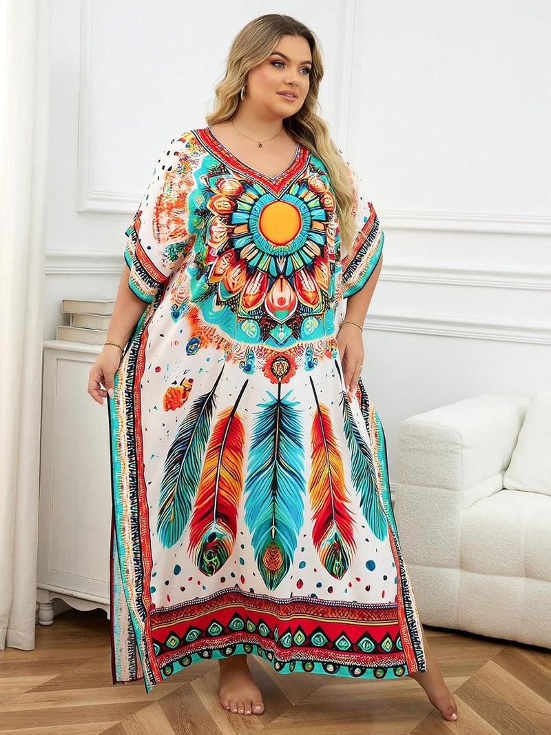 IMAGEKOPE Kaftan Dresses for Women Plus Size Bathing Suit Cover up Caftan Maxi Beach Dresses - Image 4